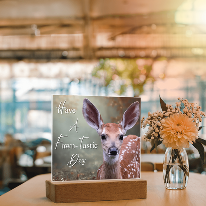 'Fawn-Tastic Day' Deer Square Acrylic Plaque - Light Up