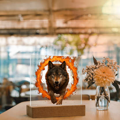 Fire Wolf Square Acrylic Plaque - Light Up