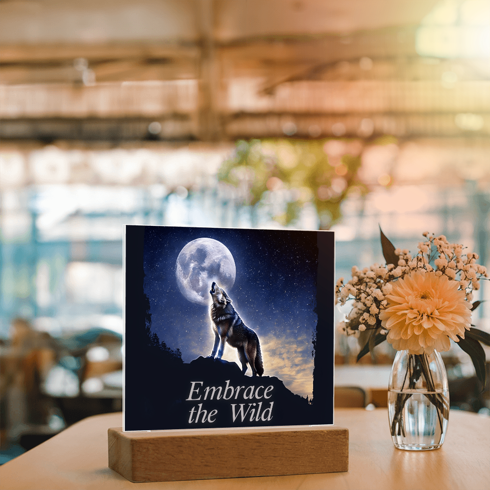 'Embrace the Wild' Wolf Square Acrylic Plaque - Light Up