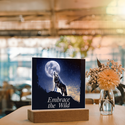 'Embrace the Wild' Wolf Square Acrylic Plaque - Light Up