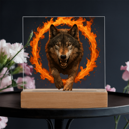 Fire Wolf Square Acrylic Plaque - Light Up