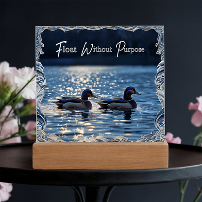 'Float Without Purpose' Mallard Duck Square Acrylic Plaque - Light Up