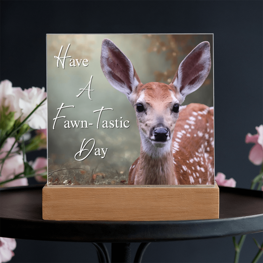 'Fawn-Tastic Day' Deer Square Acrylic Plaque - Light Up