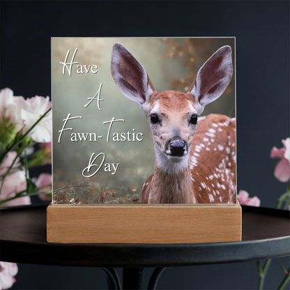 'Fawn-Tastic Day' Deer Square Acrylic Plaque - Light Up